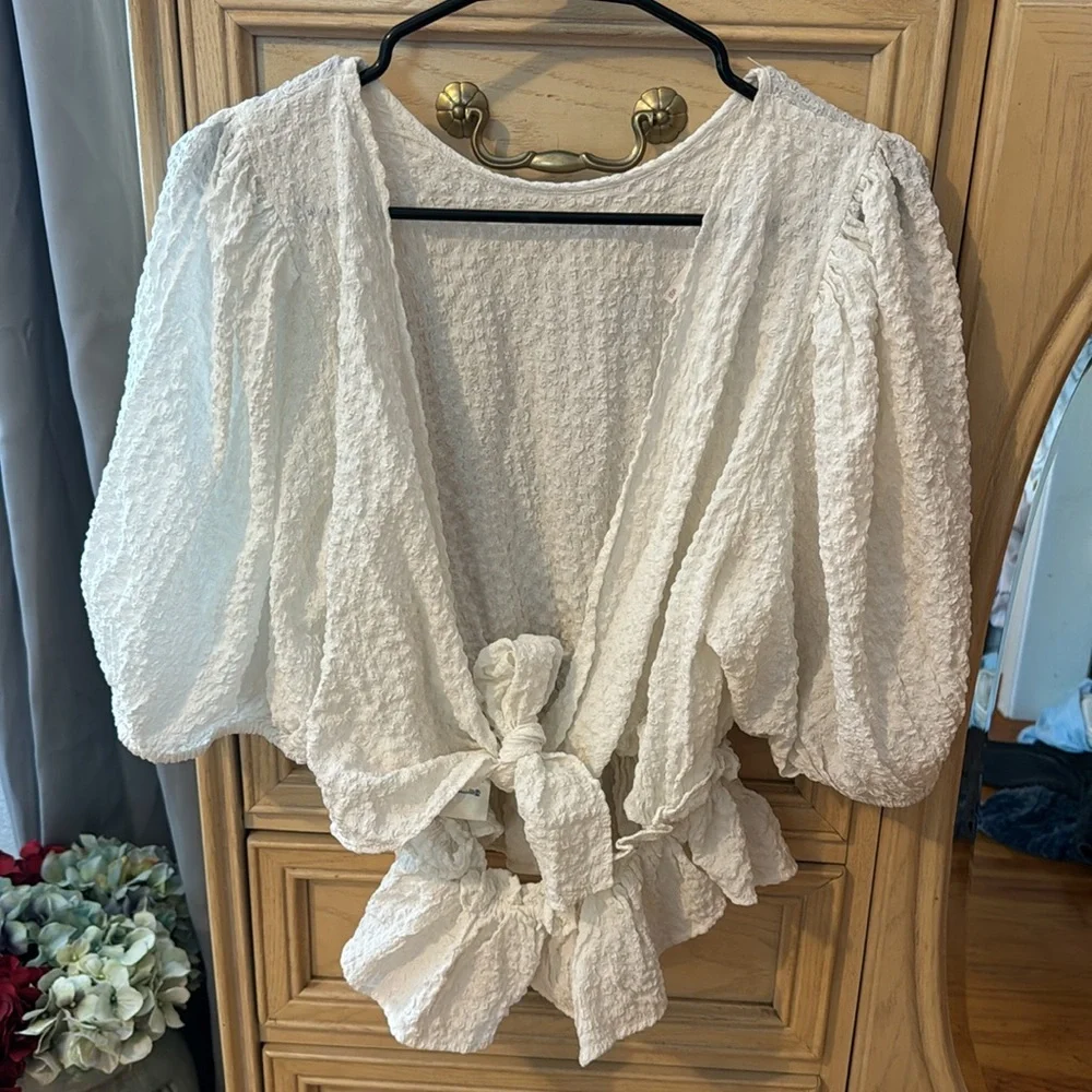 Free People Crinkle Puff Sleeve Textured Top